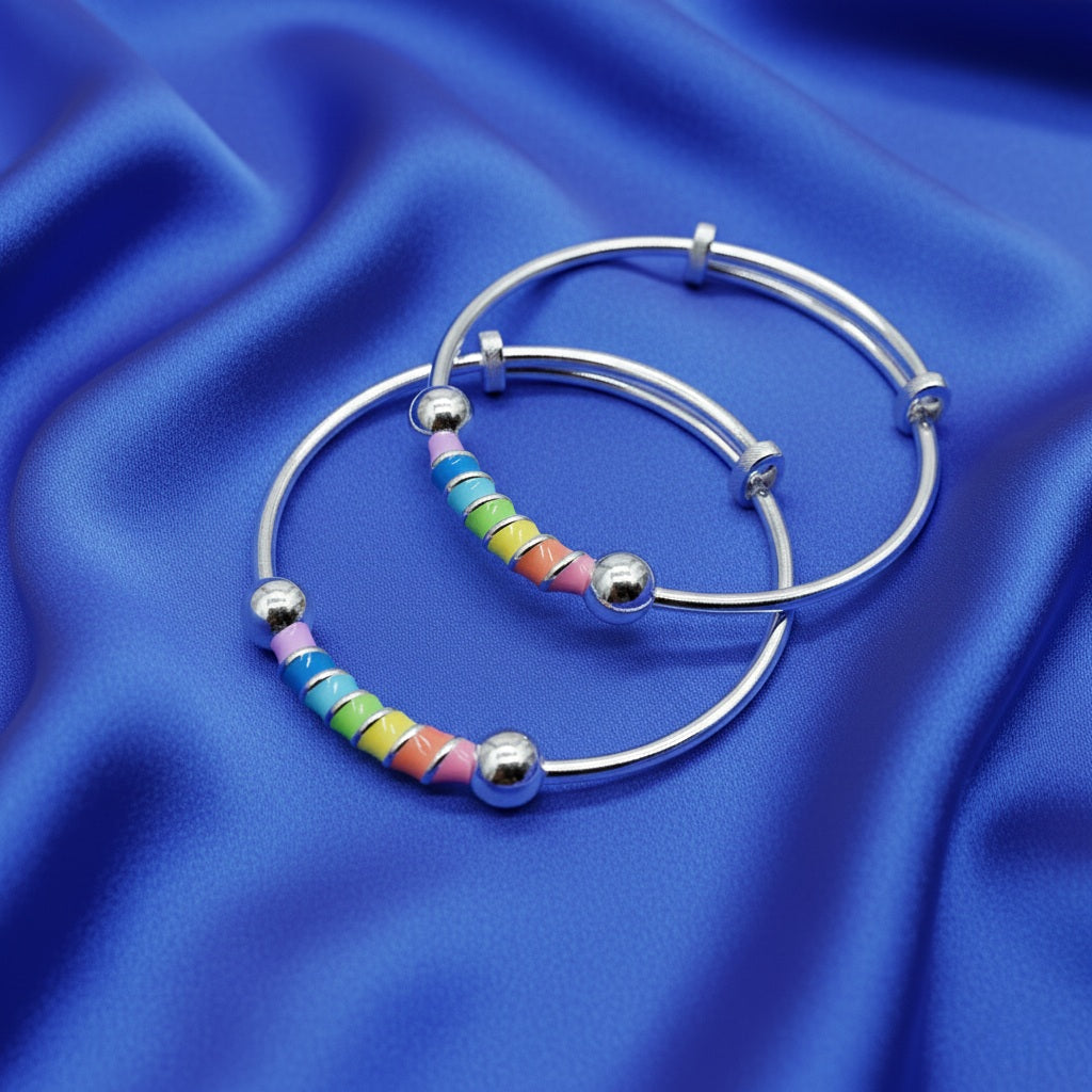 Rainbow Swirl Adjustable Kids Kada Set (13.6g) - 92.5 Silver