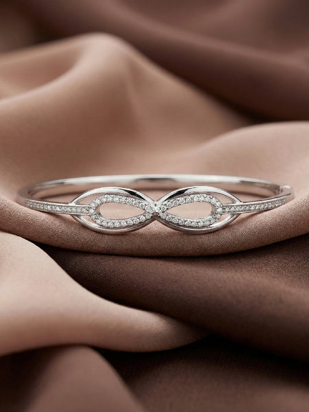 925 Silver Infinity Diamond-Style Fixed Bangle for Women
