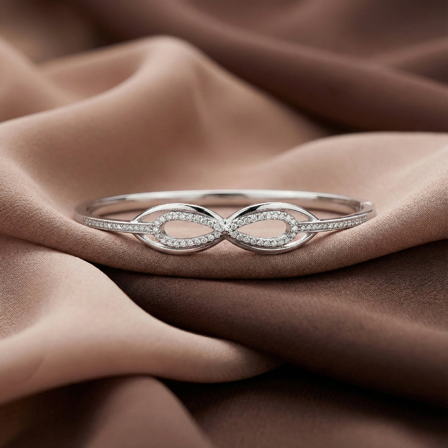 925 Silver Infinity Diamond-Style Fixed Bangle for Women