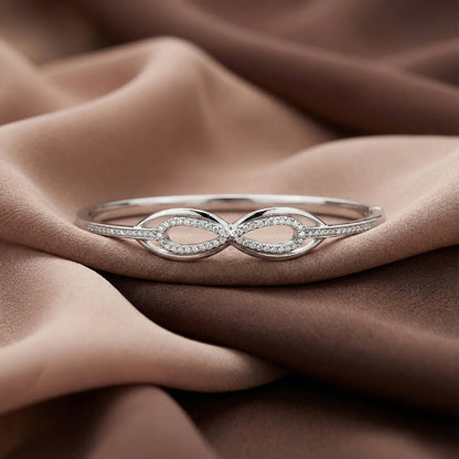 925 Silver Infinity Diamond-Style Fixed Bangle for Women
