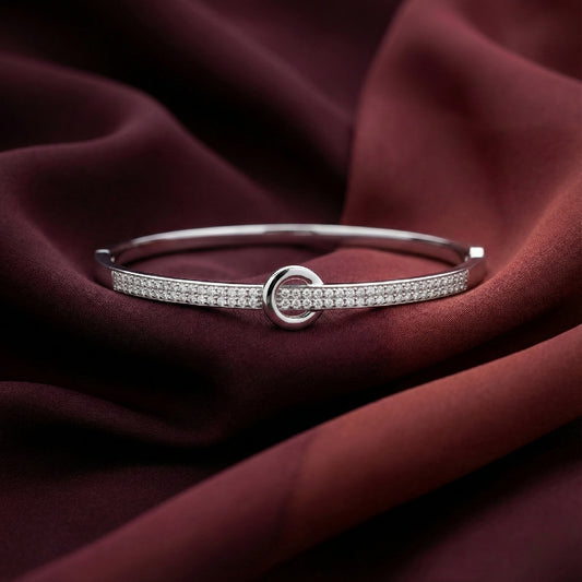 Silver Circle Link Adjustable Zircon Bangle